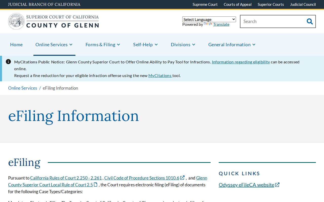 Glenn Superior Court criminal eFiling information and fee guidance