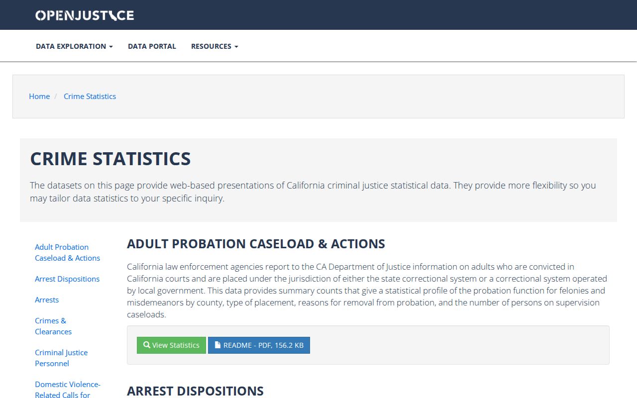 California DOJ OpenJustice crime statistics dashboard