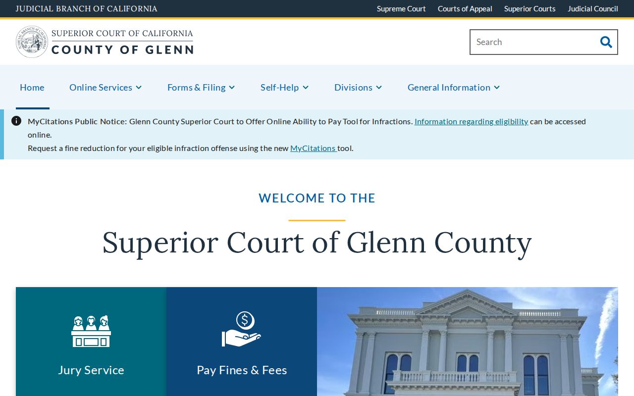 Superior Court of California County of Glenn homepage