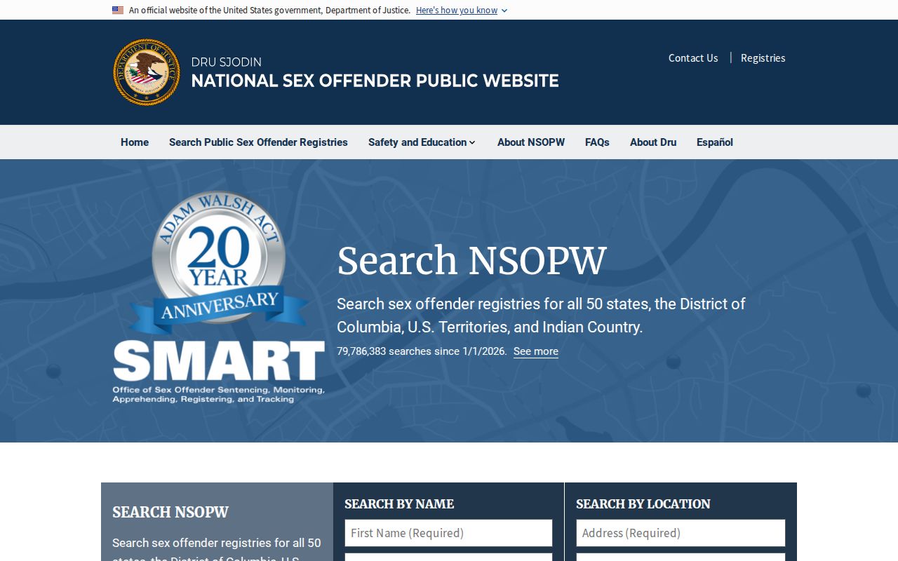 United States Department of Justice National Sex Offender Public Website search