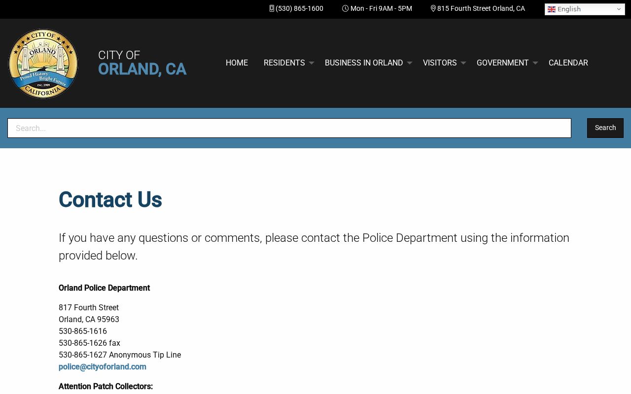 Orland police criminal records contact page