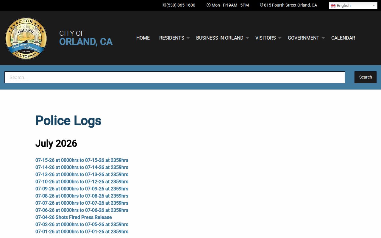 Orland police logs for local criminal records